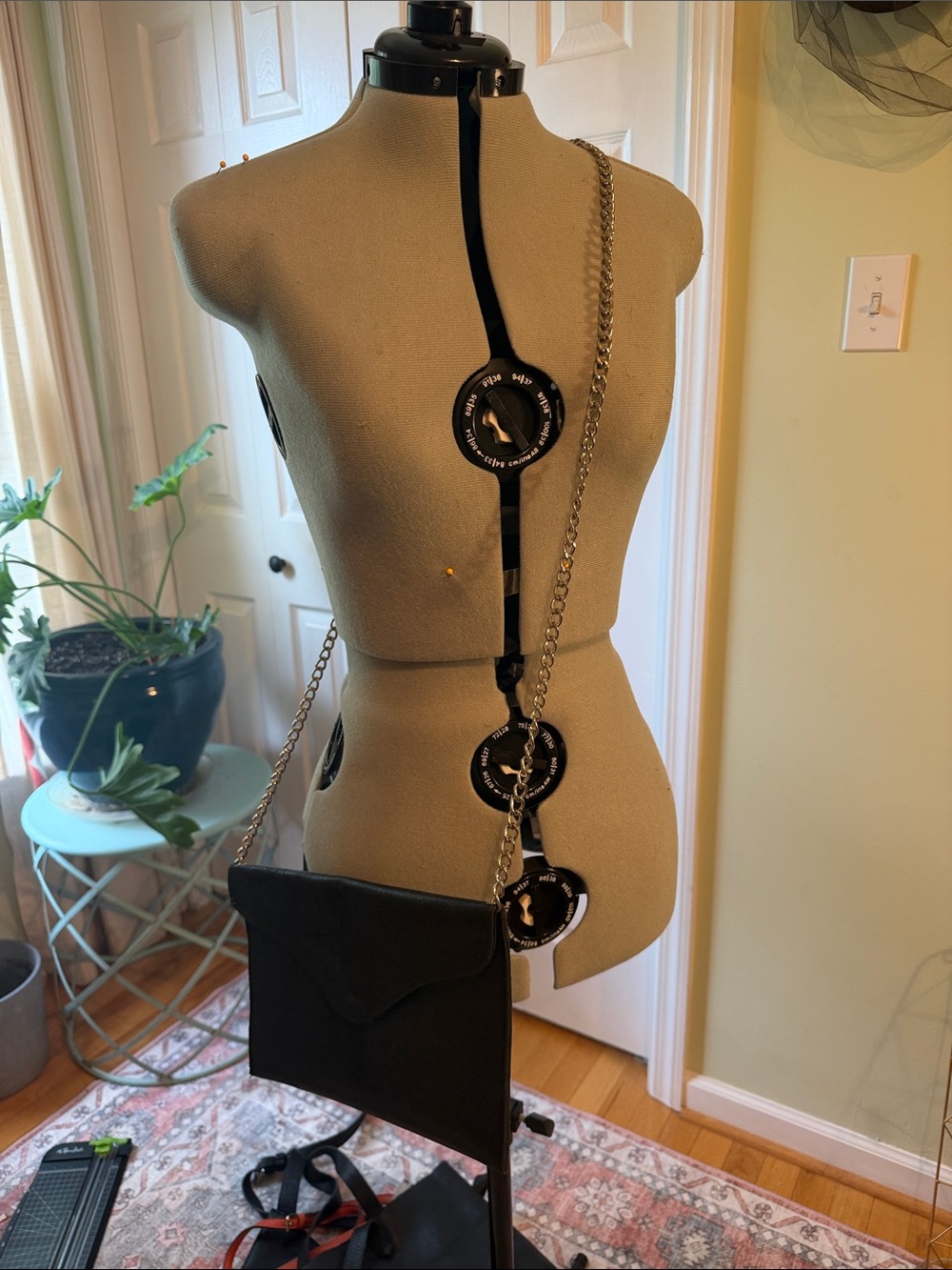 JJ Winters Black Envelope Crossbody with Silver Chain